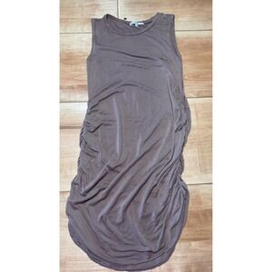 ANTISTAR Mauve Brown Ruched Sleeveless Bodycon Dress Large Sleeveless Crew Neck